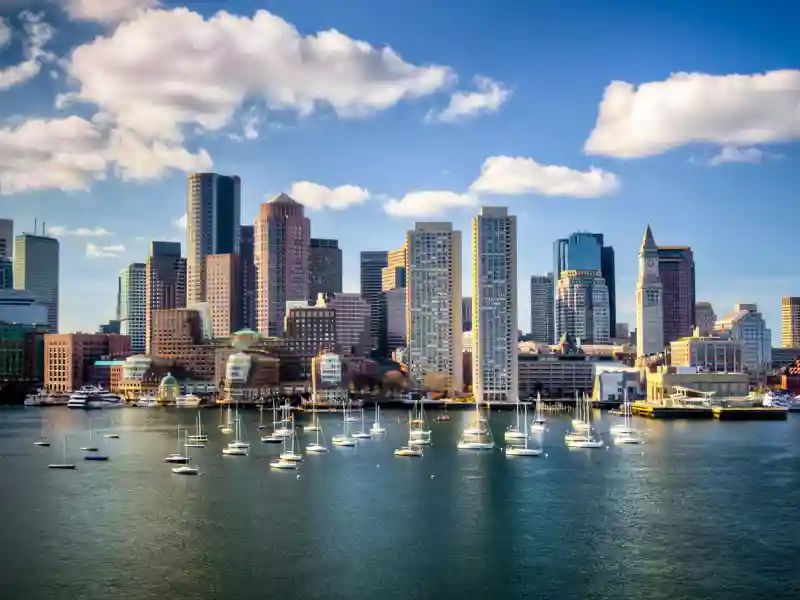 Boston skyline on a partly cloudy day.